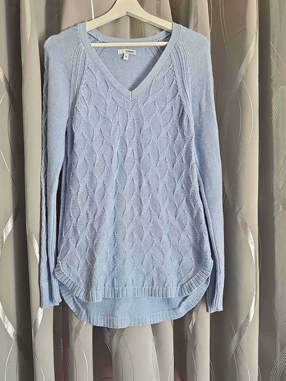 Sonoma Light Blue V-Neck Cable Knit Sweater Medium